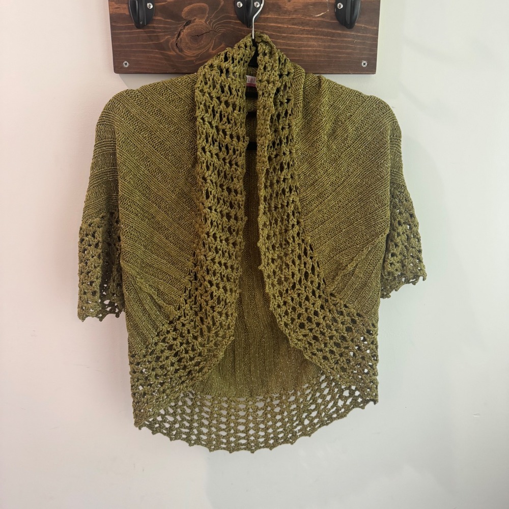 Y2K Absolutely Creative Worldwide Olive Green Metallic Knit Shrug Cardigan‎ Med